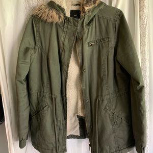 Forever 21 Army Green Fur Lined Coat